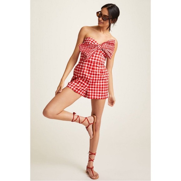 HUTCH • ANTHROPOLOGIE : Red and White Gingham Romper - Picture 4 of 10
